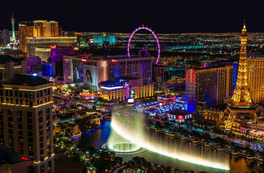 Las Vegas city with lights turned on during night time
