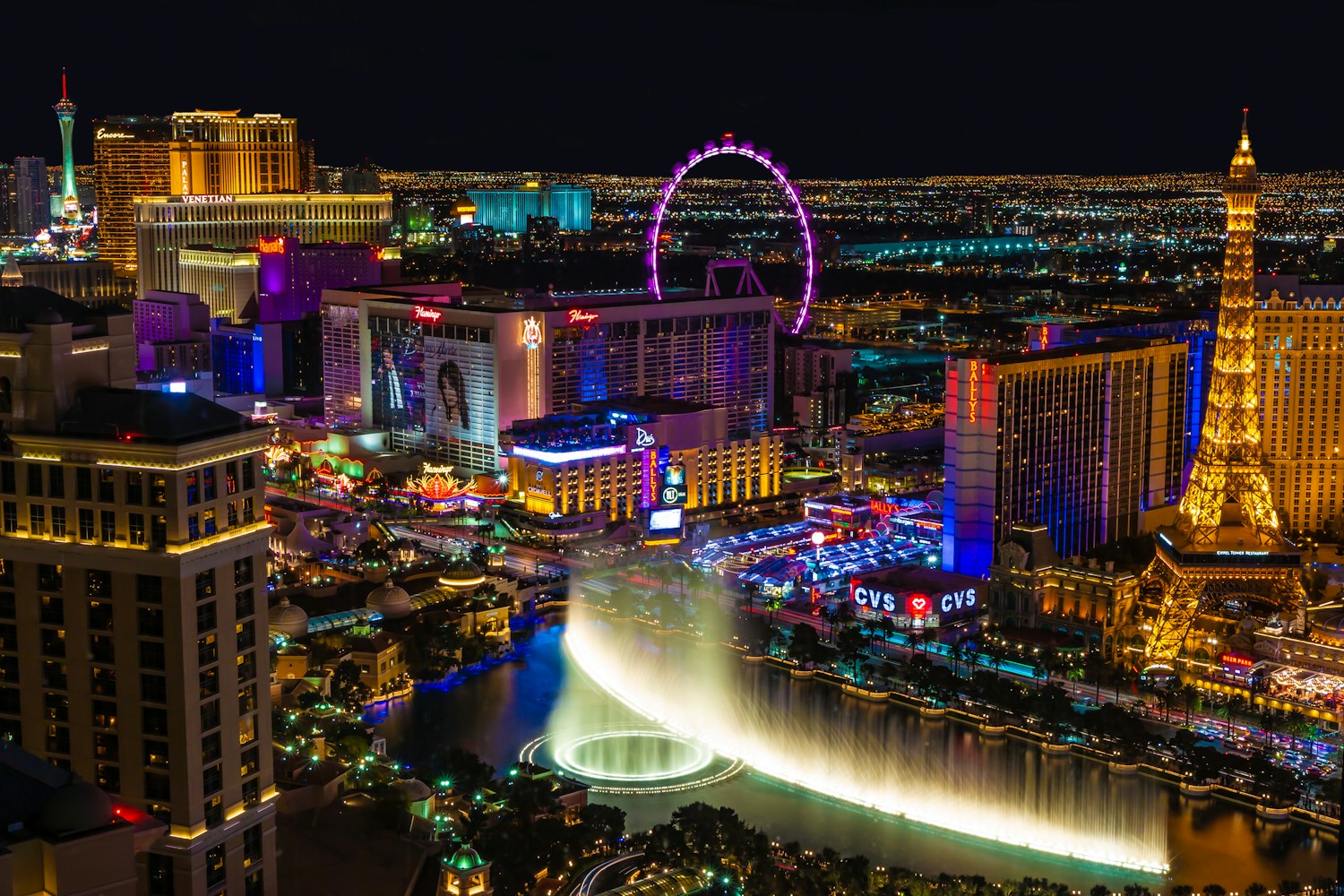 Las Vegas city with lights turned on during night time